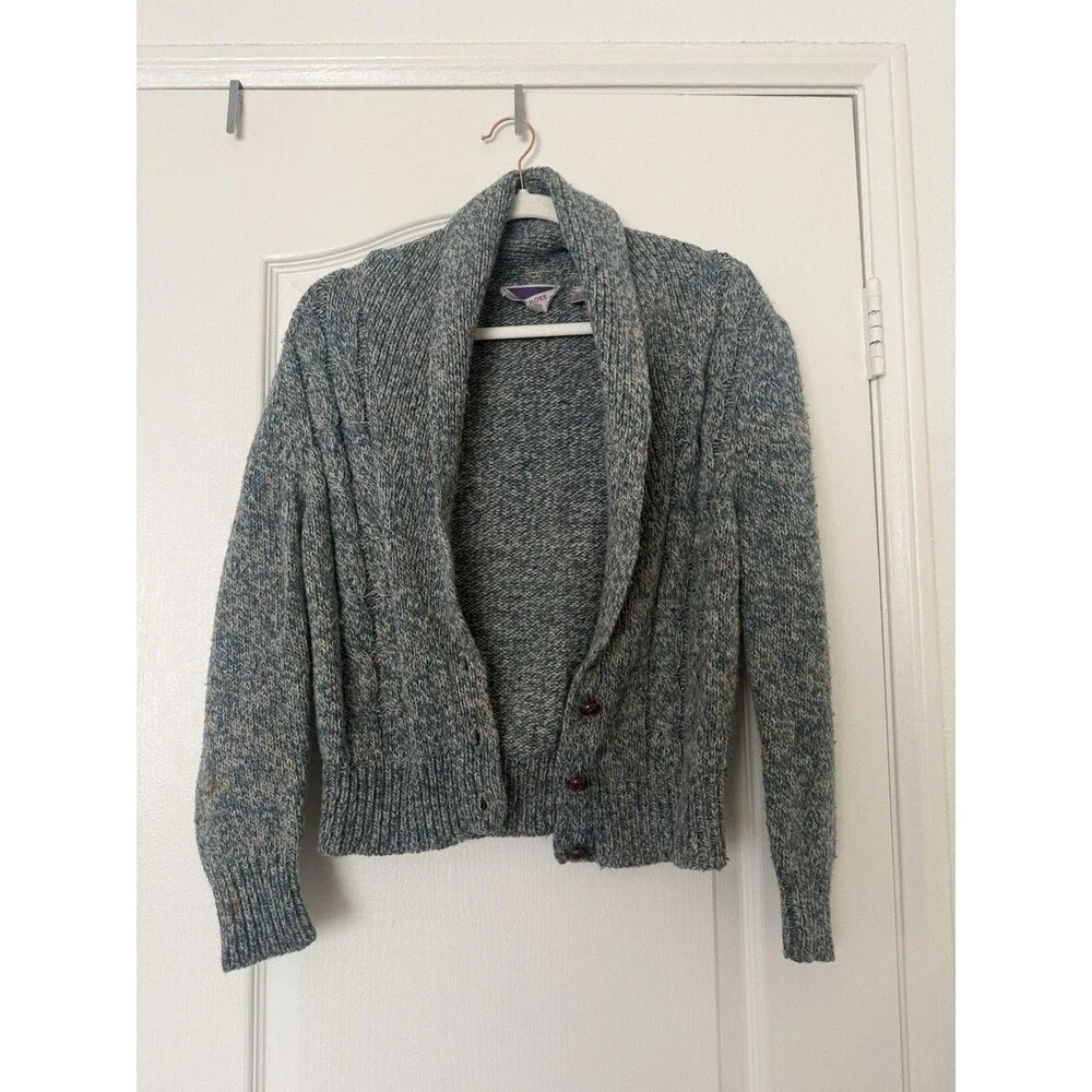 Honors Womens M Marled Wool Blend Cardigan Shawl Collar Cable Knit Vintage